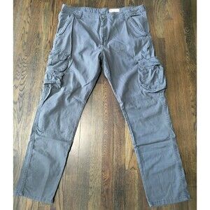 Wrangler Regular Taper Twill Cargo Pants Men's Size 38x32 Dark Grey Button Zip